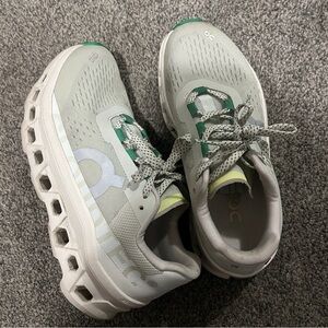 On Cloudmonster Running Sneakers in Gray and Green